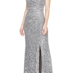 Alex Evenings One Shoulder Silver Dress
